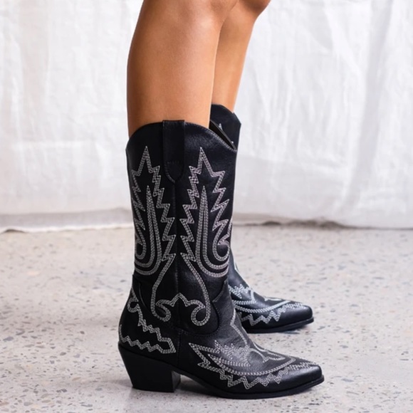 Billini Shoes - BILLINI UTICA BLACK & WHITE CONTRAST WESTERN COWBOY BOOTS FASHION SIZE 7 NEW